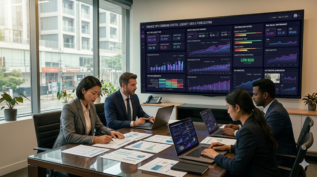 Team reviewing operational finance reports